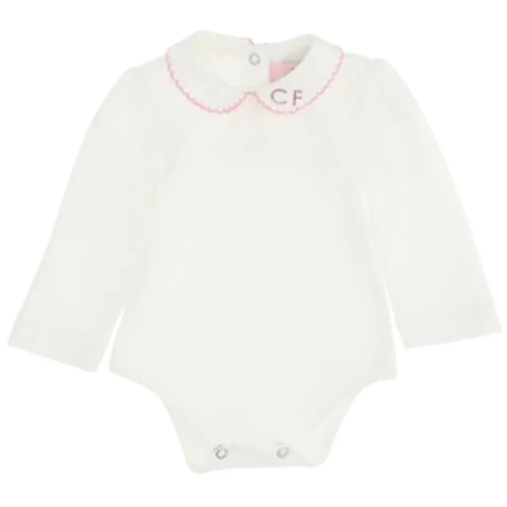 Chiara Ferragni‎ Infant White Long Sleeve Pink Trim CF Initial Onesie Casual
